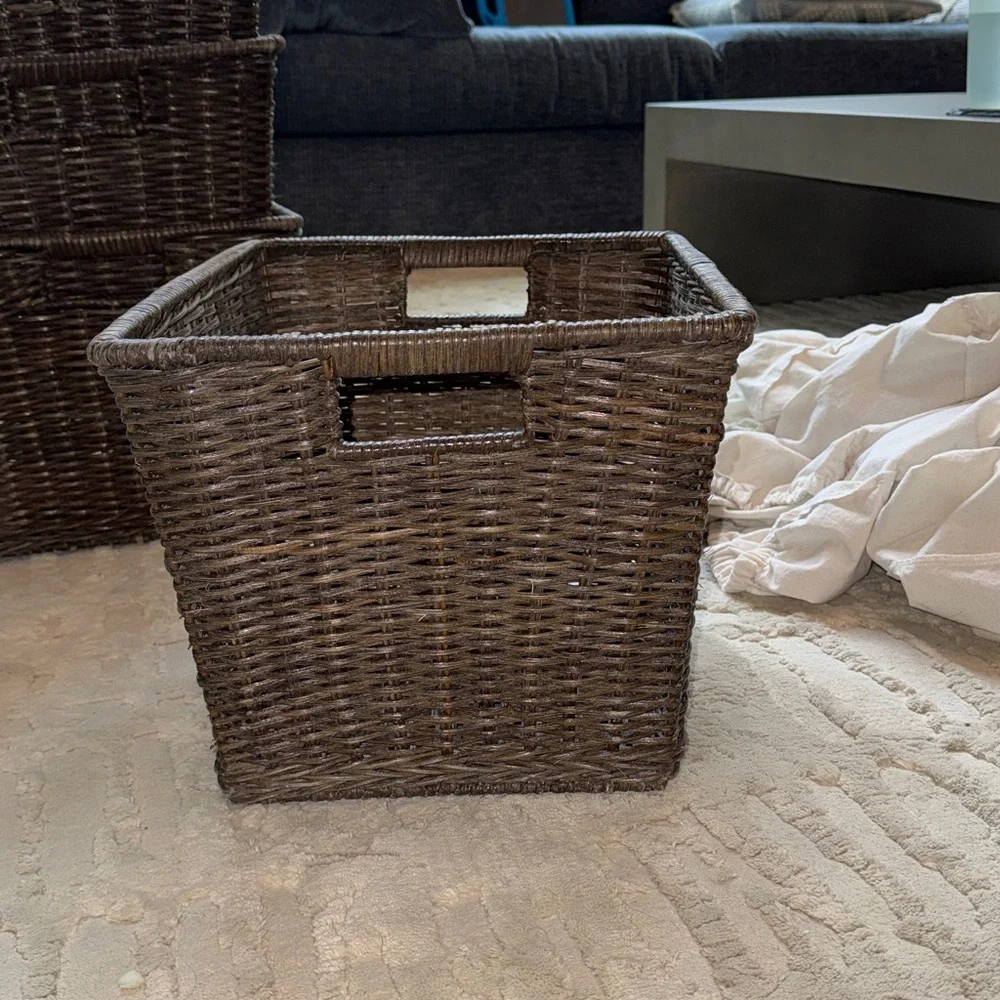 Threshold Large Brown Wicker Storage Basket with optional cream liner 11 x15 x13